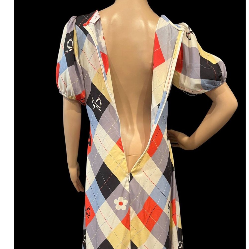 Lisa Says Gah Teagan Dress Multicolor Cirque Argyle Whimsical Pattern Sz S - Picture 7 of 9